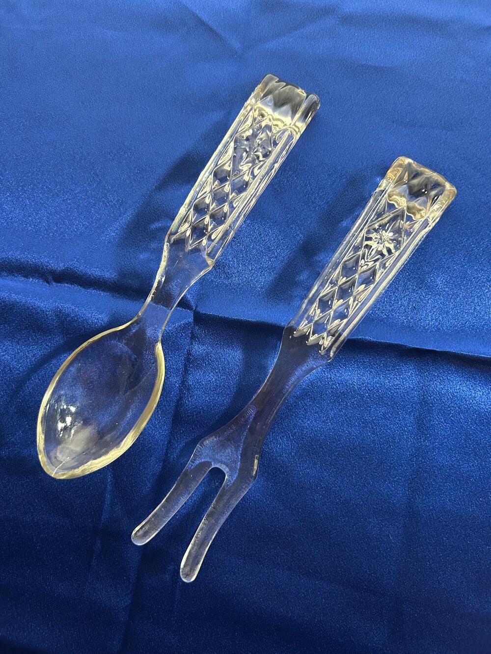 Vintage Anchor Hocking Wexford glass serving fork and spoon